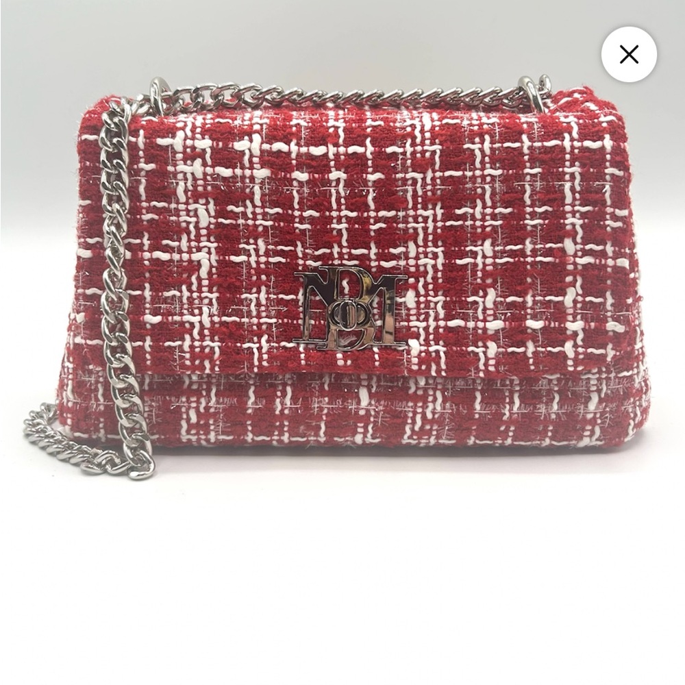 Badgley Mischka Red and White Tweed Clutch